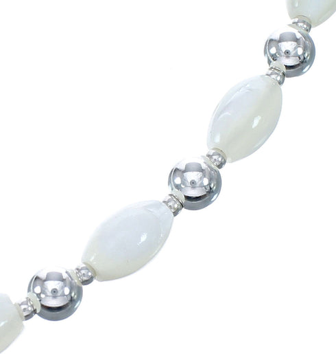 Sterling Silver Mother Of Pearl Bead Necklace AX121618